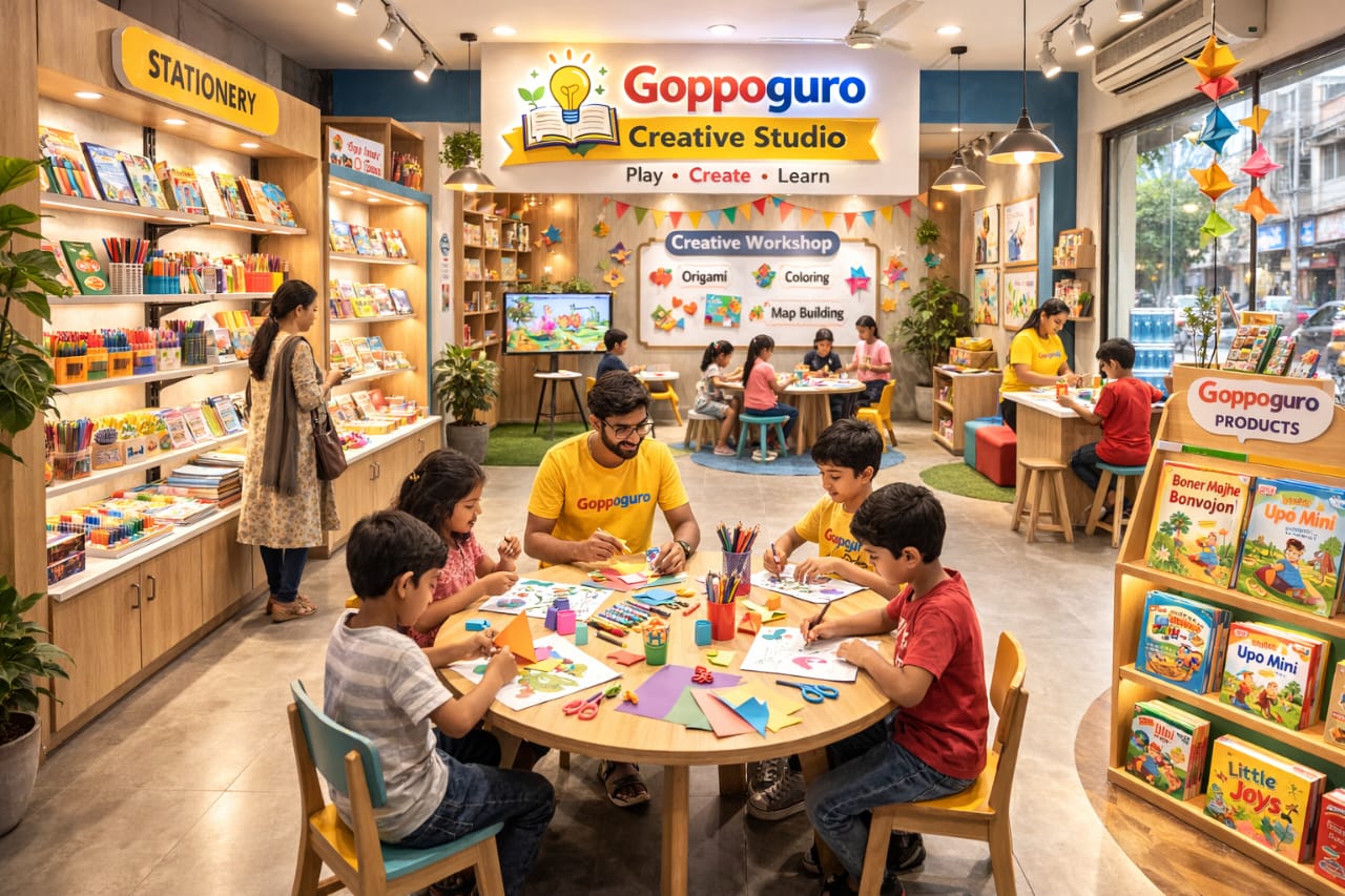 Children engaged in creative activities at a Goppoguro Creative Studio